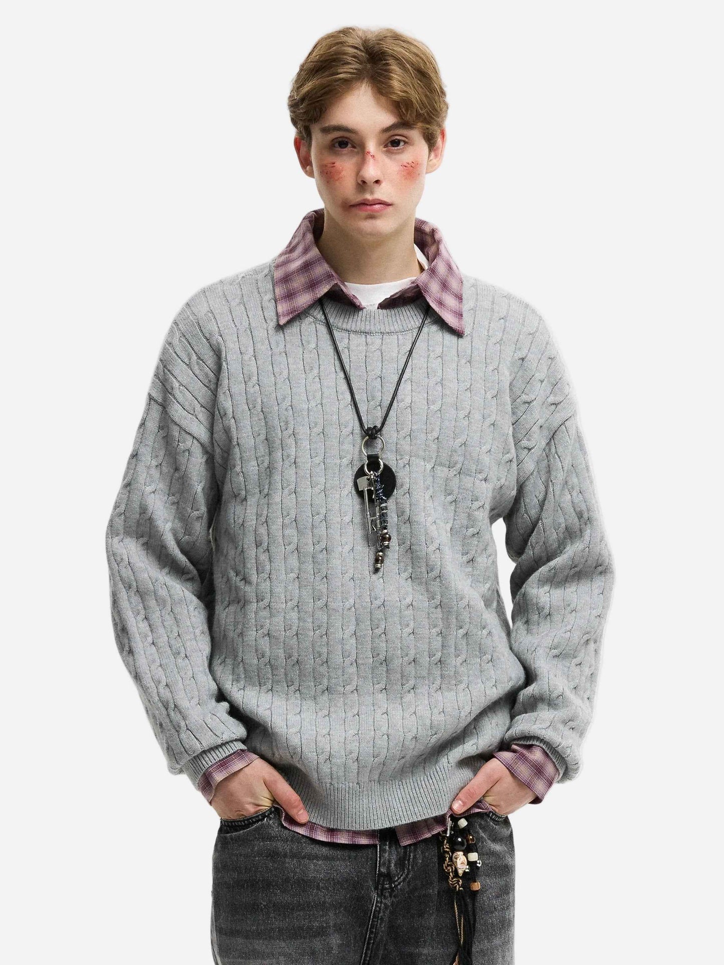 American Solid Color Twist Retro Knit Sweater