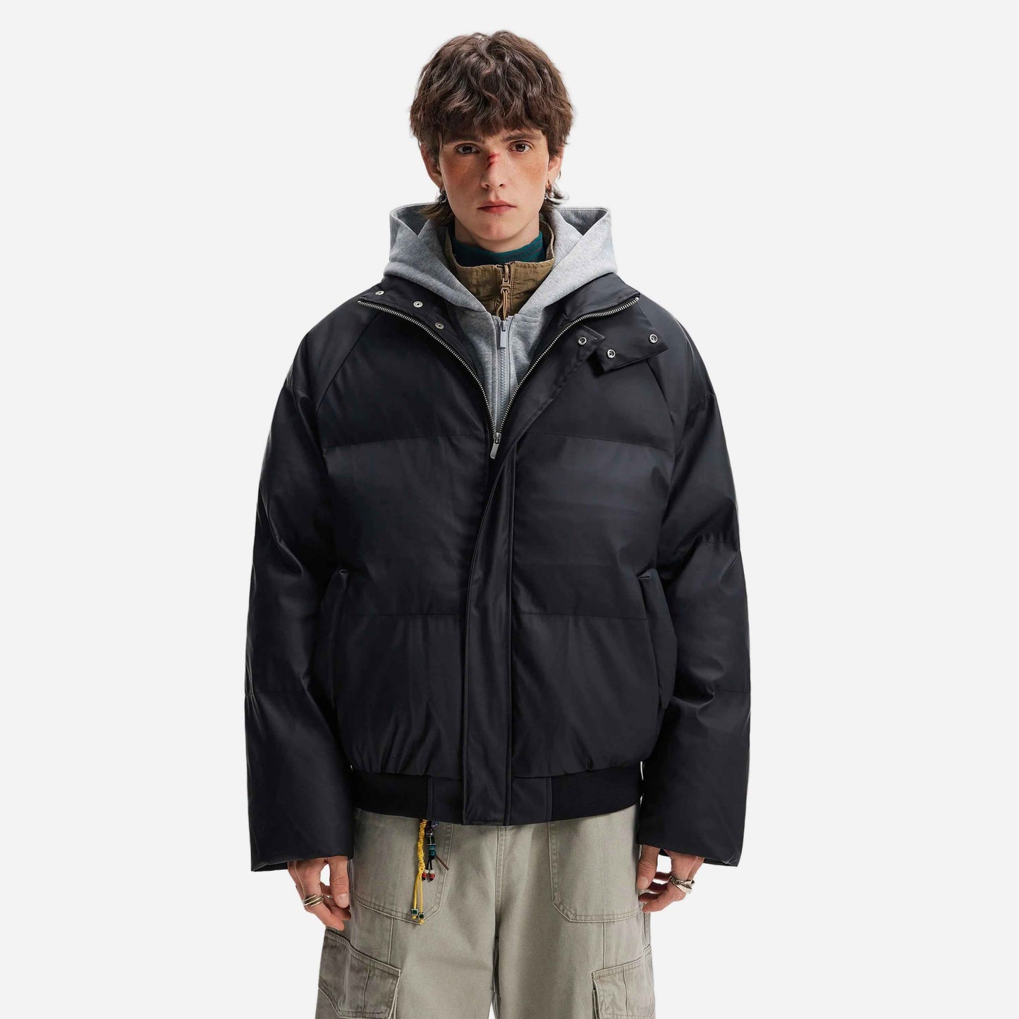 Streetwear Hooded Fake Two Piece Puffer Jacket