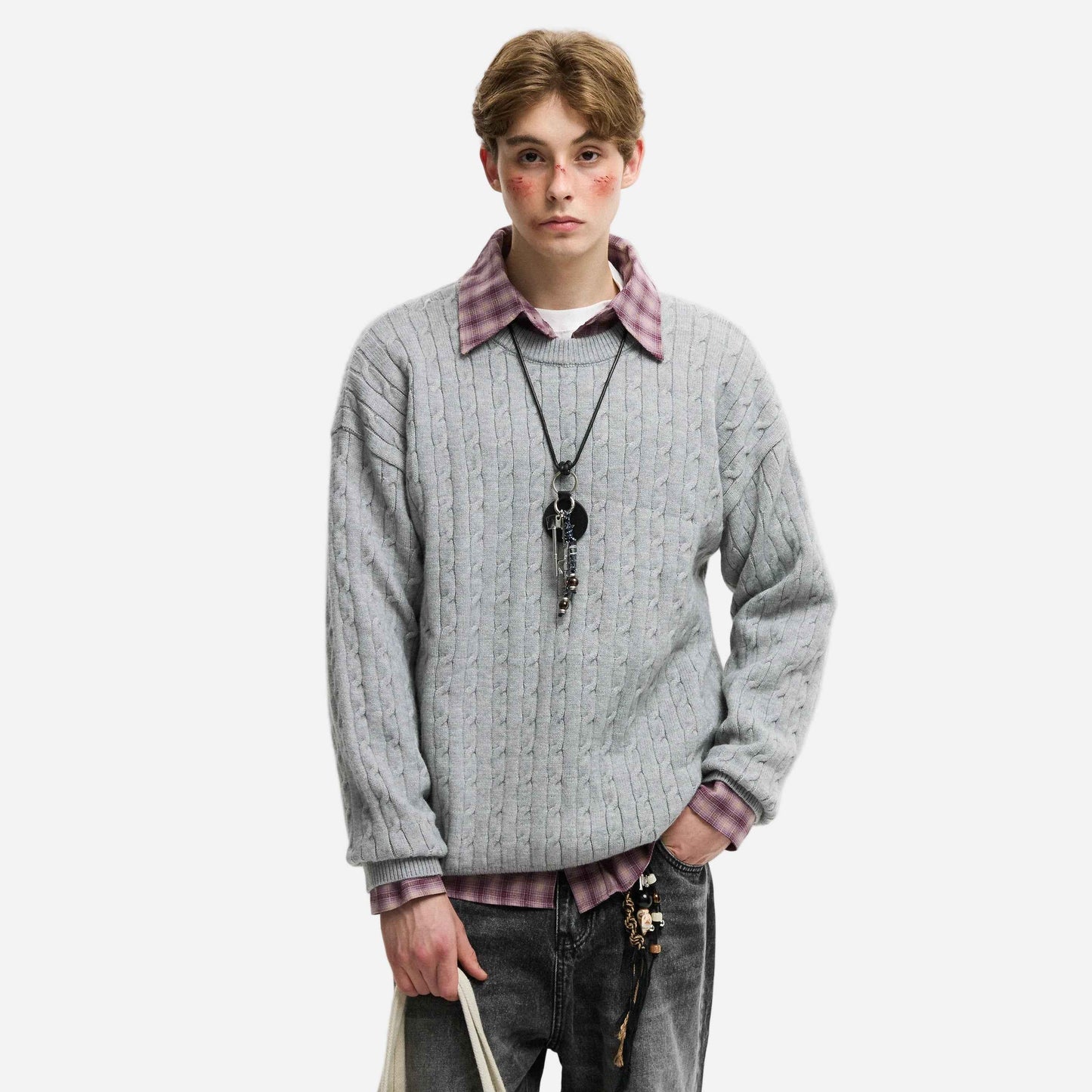 American Solid Color Twist Retro Knit Sweater