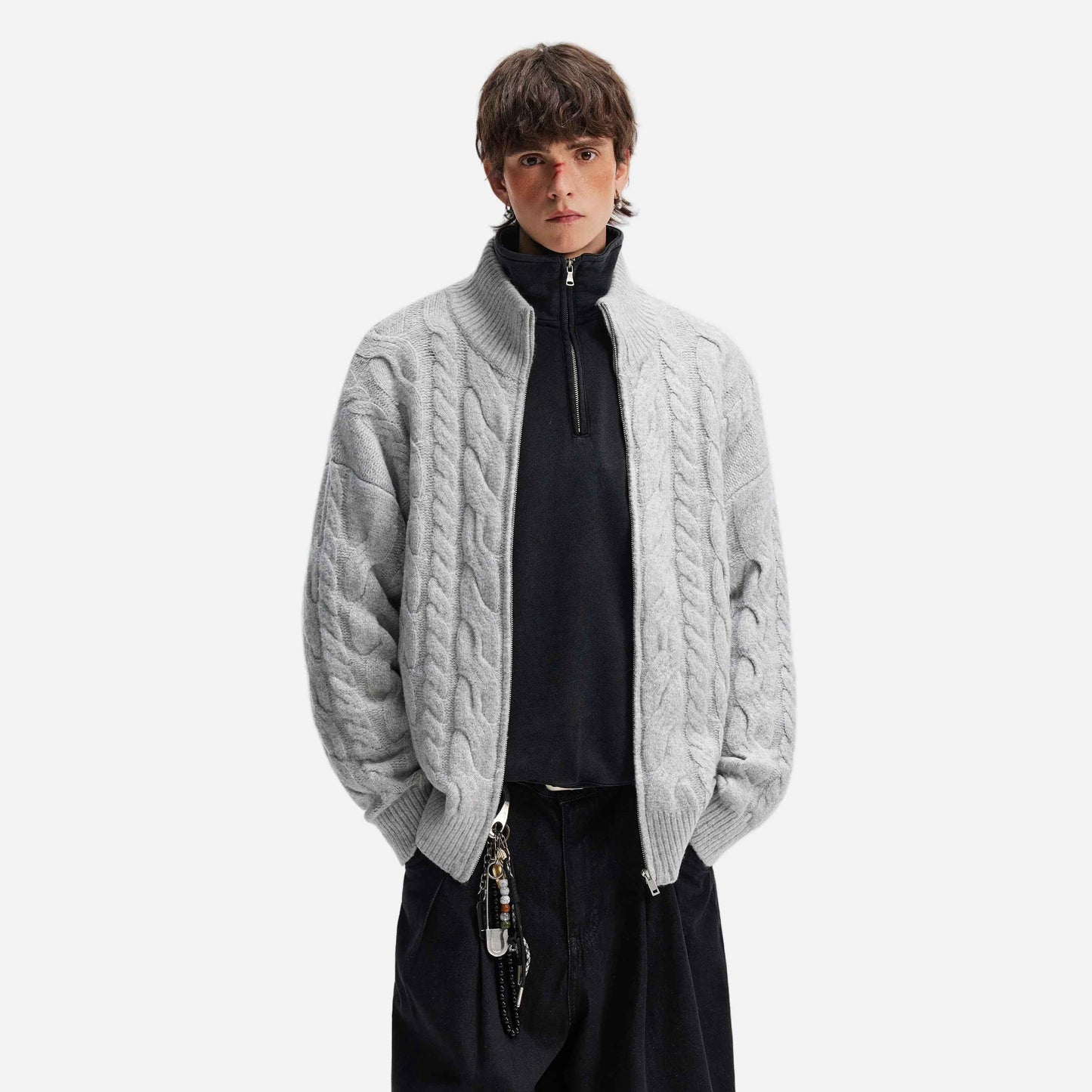Y2K Cozy Wool Twist Zipper Cardigan
