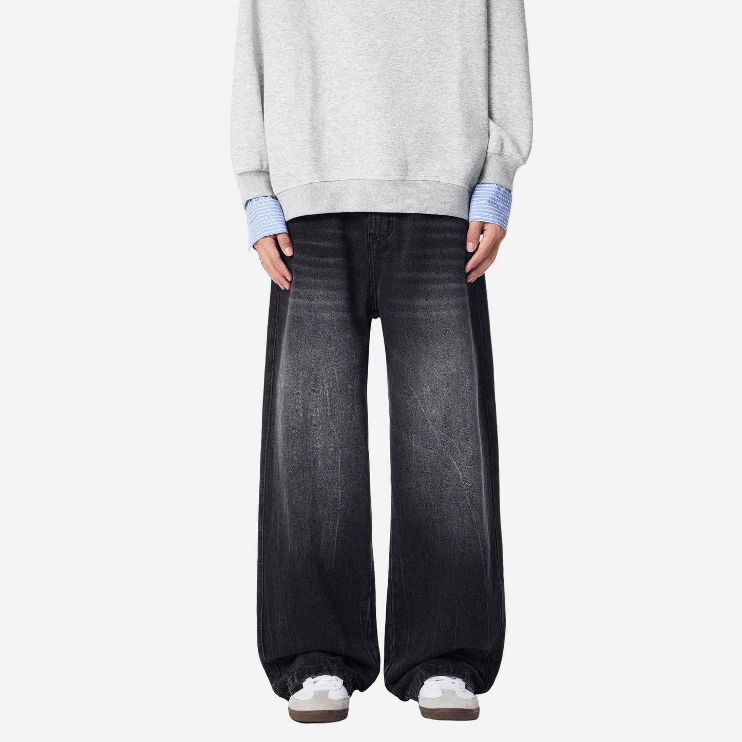 Cleanfit Whiskers Wide Leg Washed Jeans