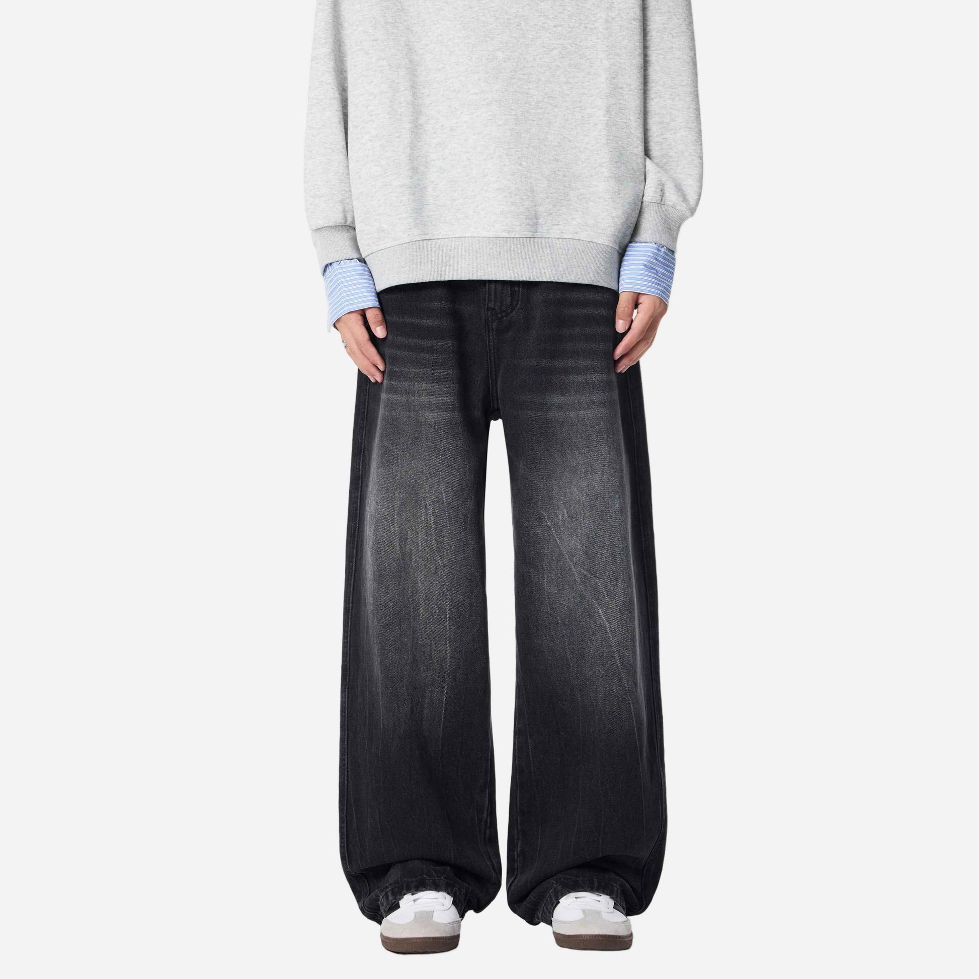Cleanfit Whiskers Wide Leg Washed Jeans