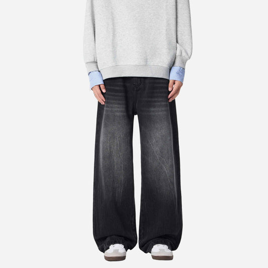 Cleanfit Whiskers Wide Leg Washed Jeans