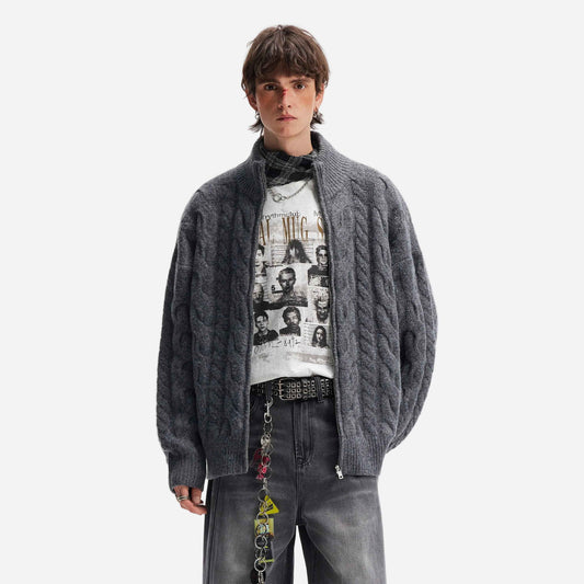 Y2K Cozy Wool Twist Zipper Cardigan