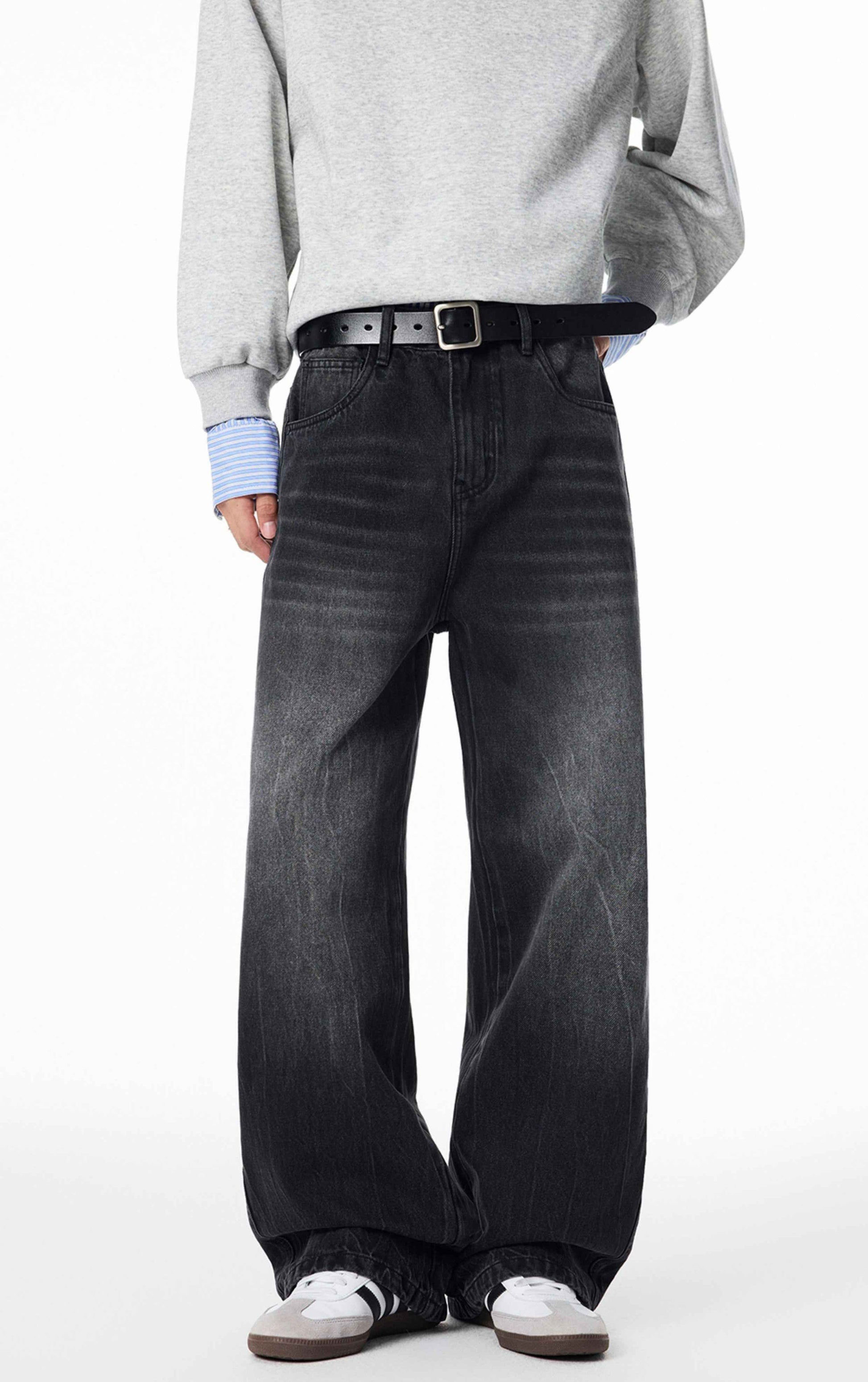 Cleanfit Whiskers Wide Leg Washed Jeans