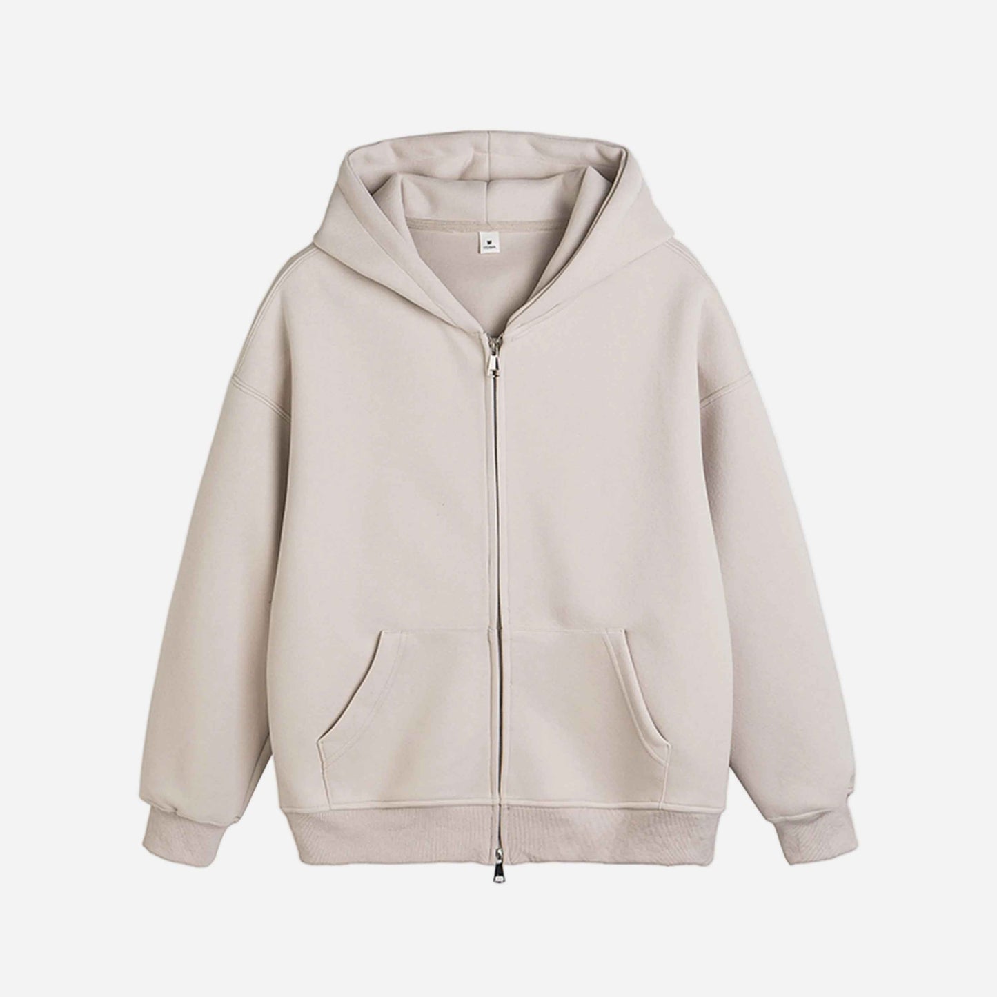 Retro Heavy Solid Color Hooded Double Zipper Sweatshirt