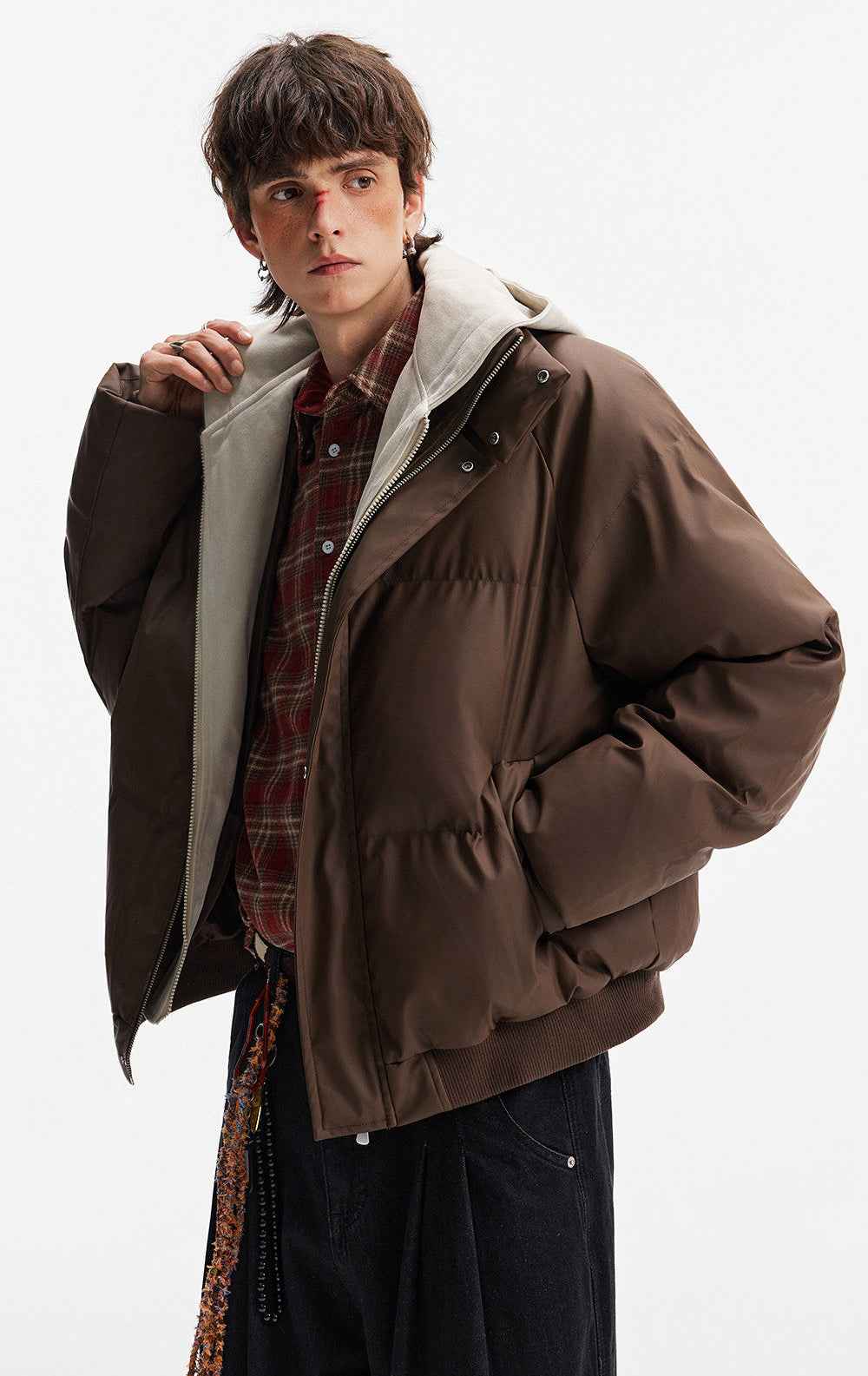 Streetwear Hooded Fake Two Piece Puffer Jacket