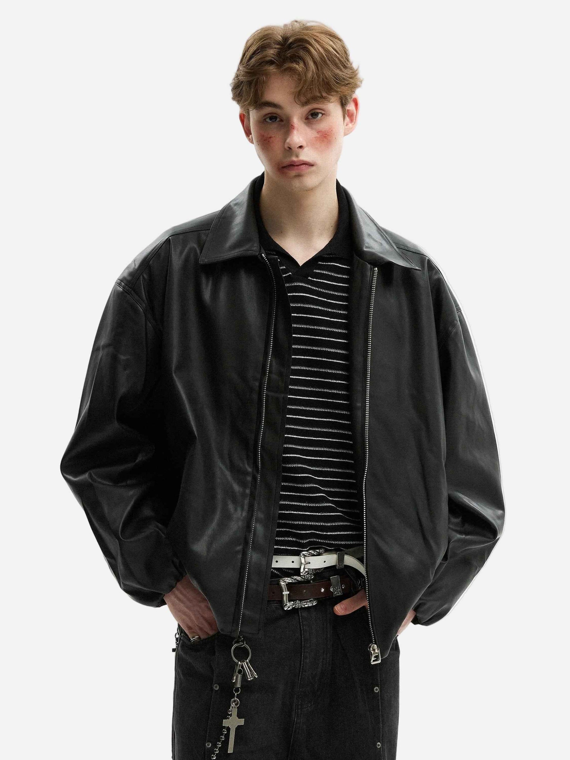 Streetwear American Style Hip Hop Lapel PU Leather