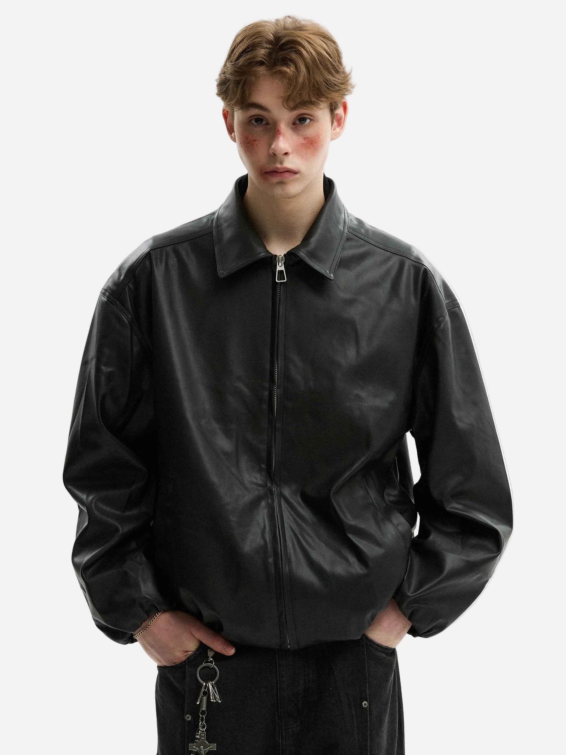 Streetwear American Style Hip Hop Lapel PU Leather