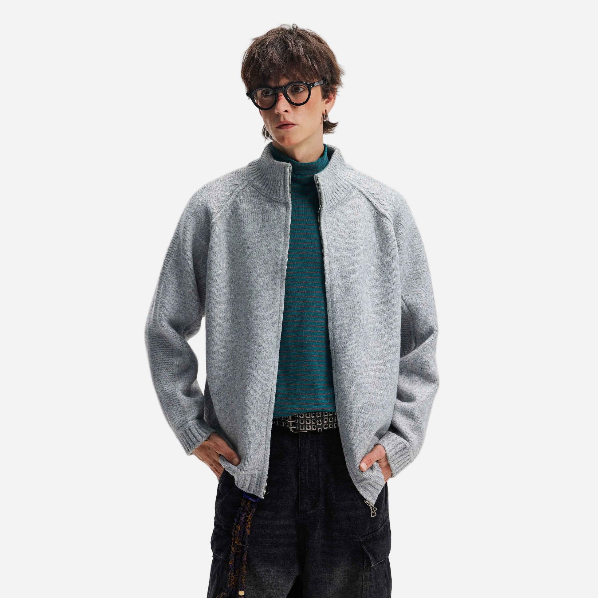 Streetwear Deconstructed Turtleneck Wool Cardigan