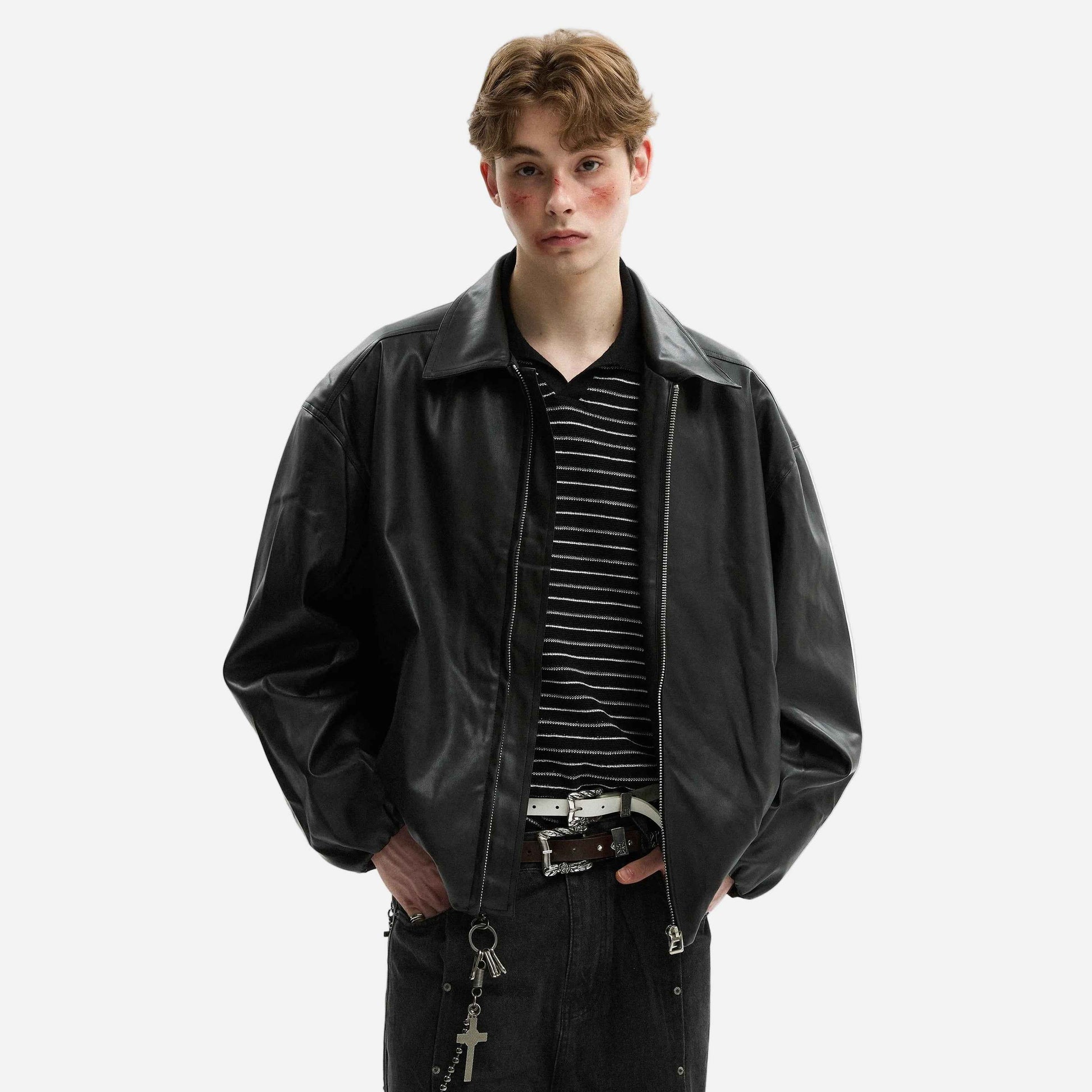 Streetwear American Style Hip Hop Lapel PU Leather