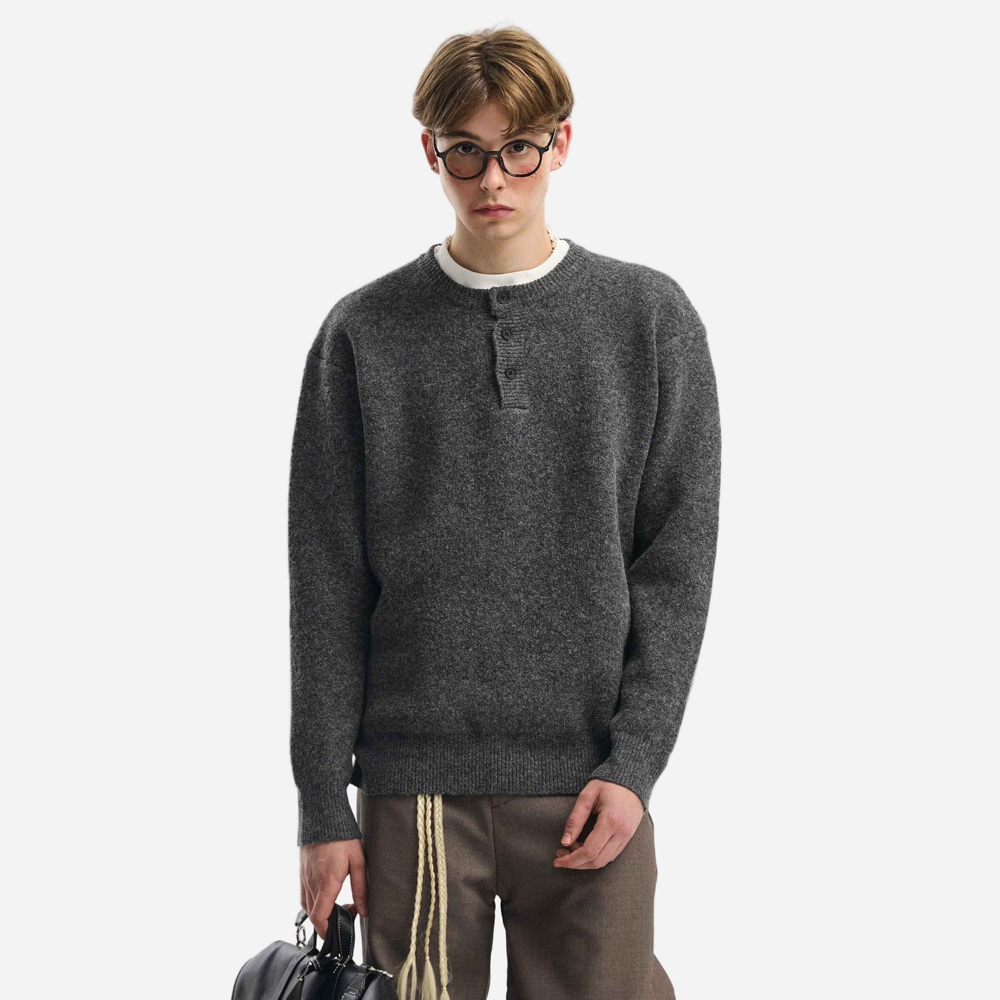 Trendy Cozy Solid Color Round Collar Wool Sweater