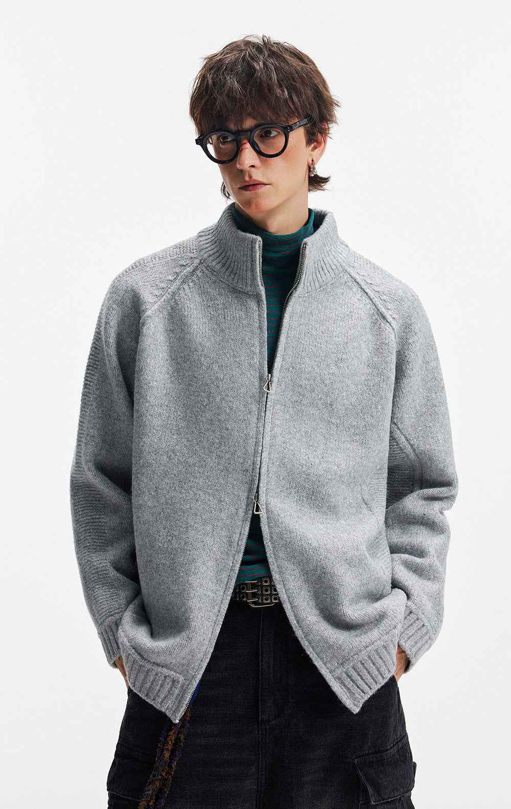 Streetwear Deconstructed Turtleneck Wool Cardigan