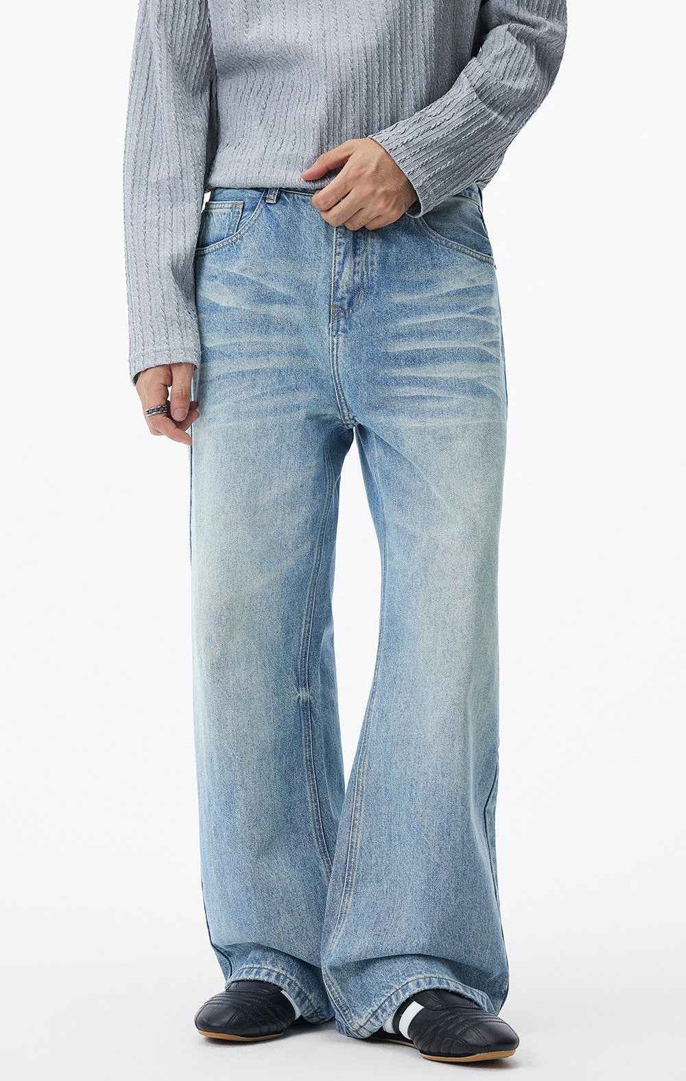 Streetwear Washed Cat Whisker Loose Denim Jeans
