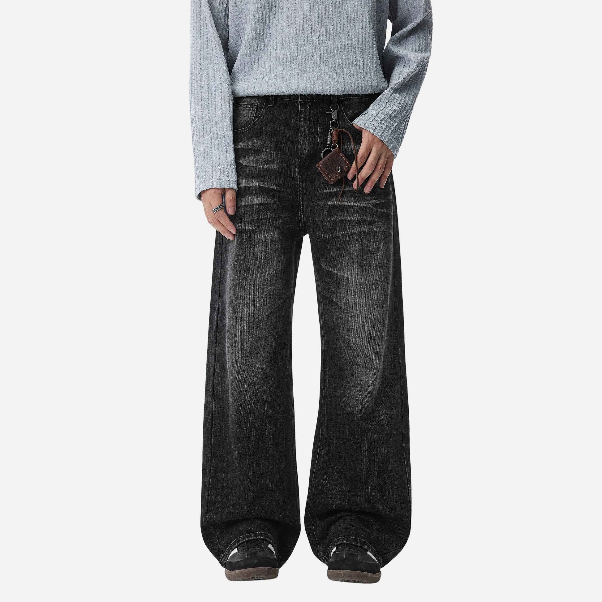 Streetwear Washed Cat Whisker Loose Denim Jeans