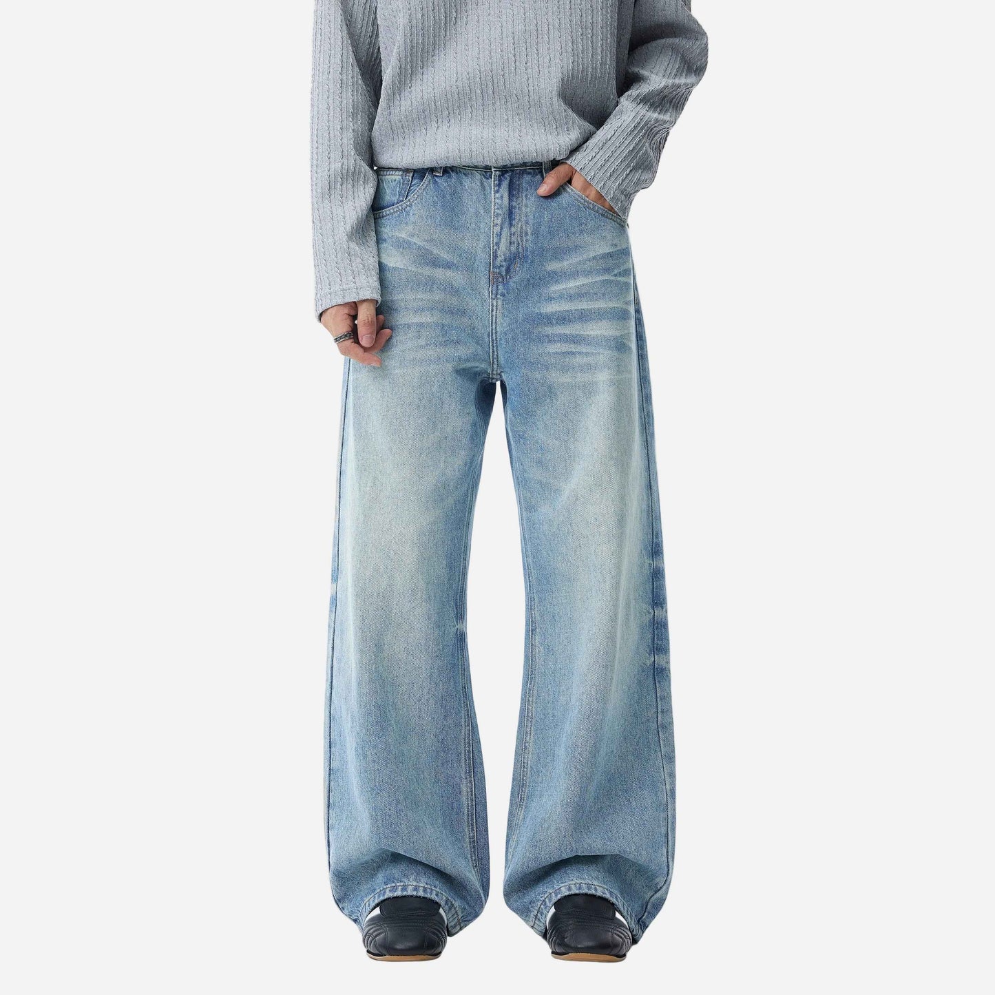 Streetwear Washed Cat Whisker Loose Denim Jeans