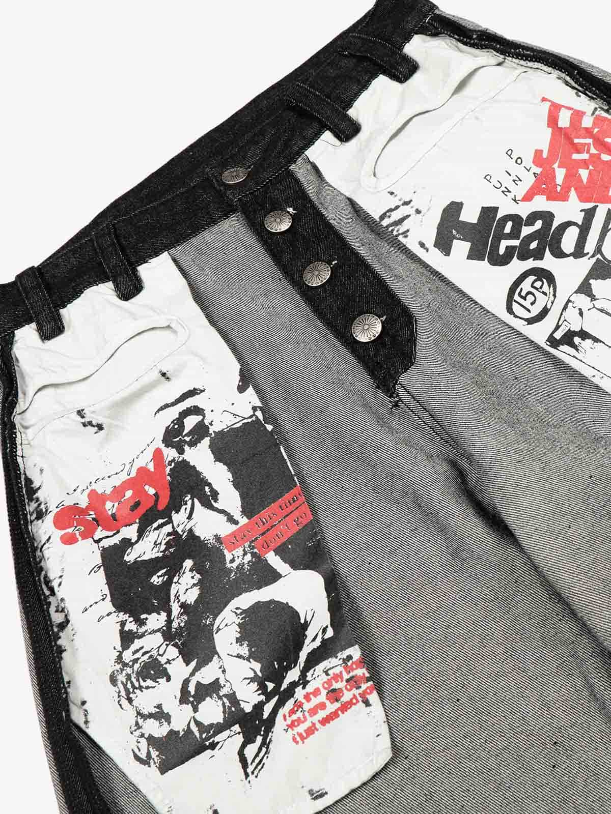 Distressed Reverse Design Large Pocket Printed Jeans - 2568 - Luxuryurbanwear