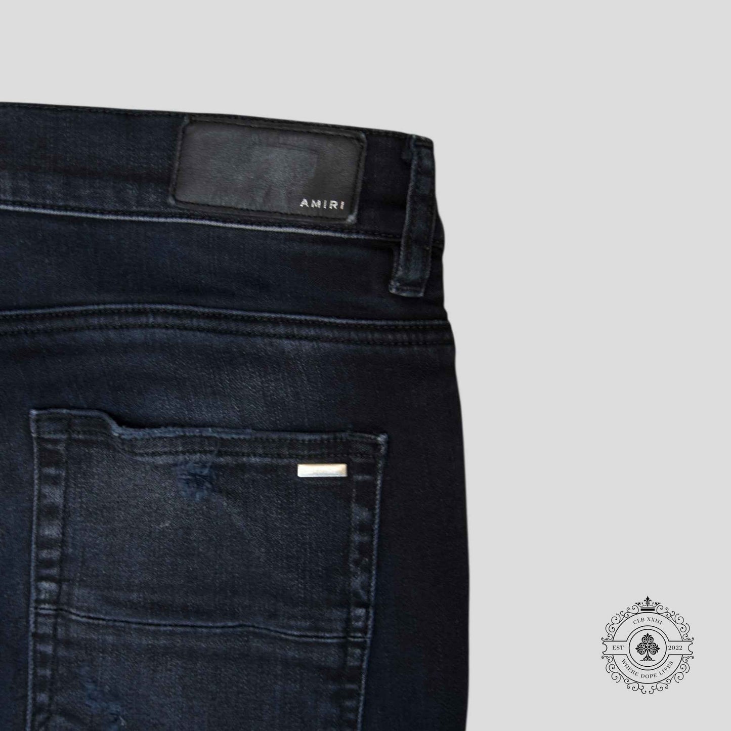 Amiri MX1 Thrashed Denim in Aged Black