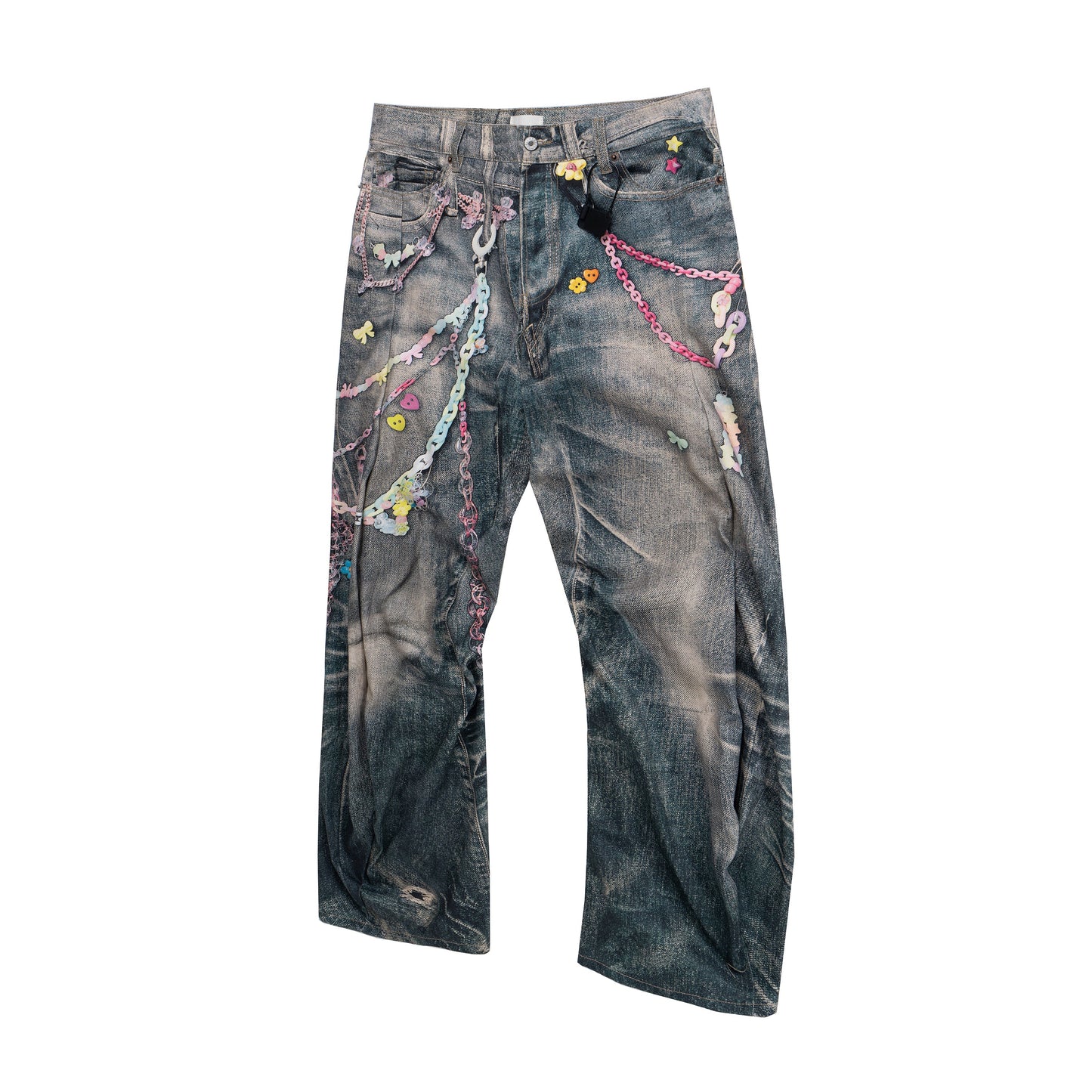 Candy Chain Washed Baggy Jeans - Y2K Cyber Aesthetic Denim | LuxuryUrbanwear - Luxuryurbanwear