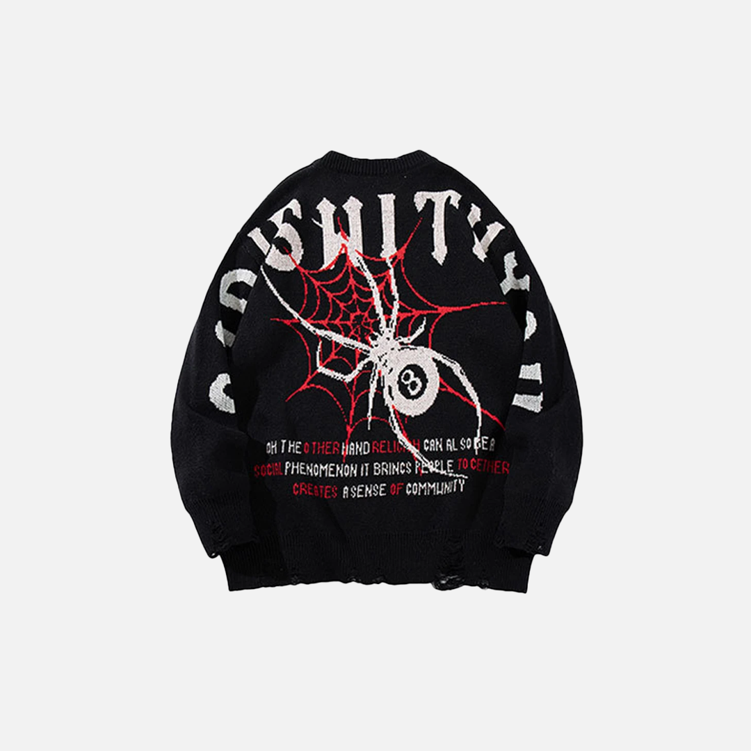 Y2K Fashionable Oversized Gothic Spider Graphic Knit Sweater - Luxuryurbanwear