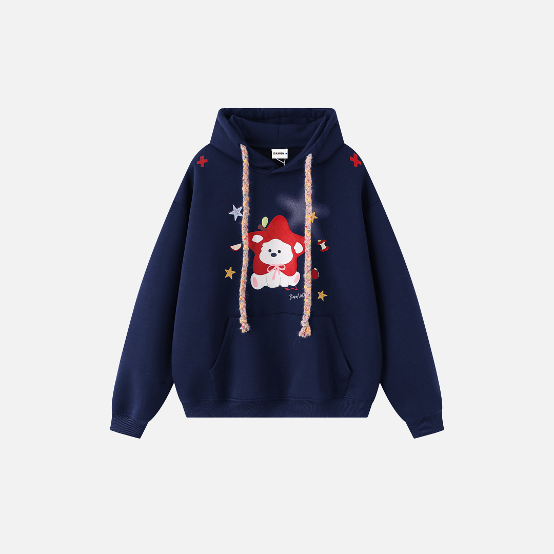 American Style Retro Dog Print Loose Hoodie - Luxuryurbanwear