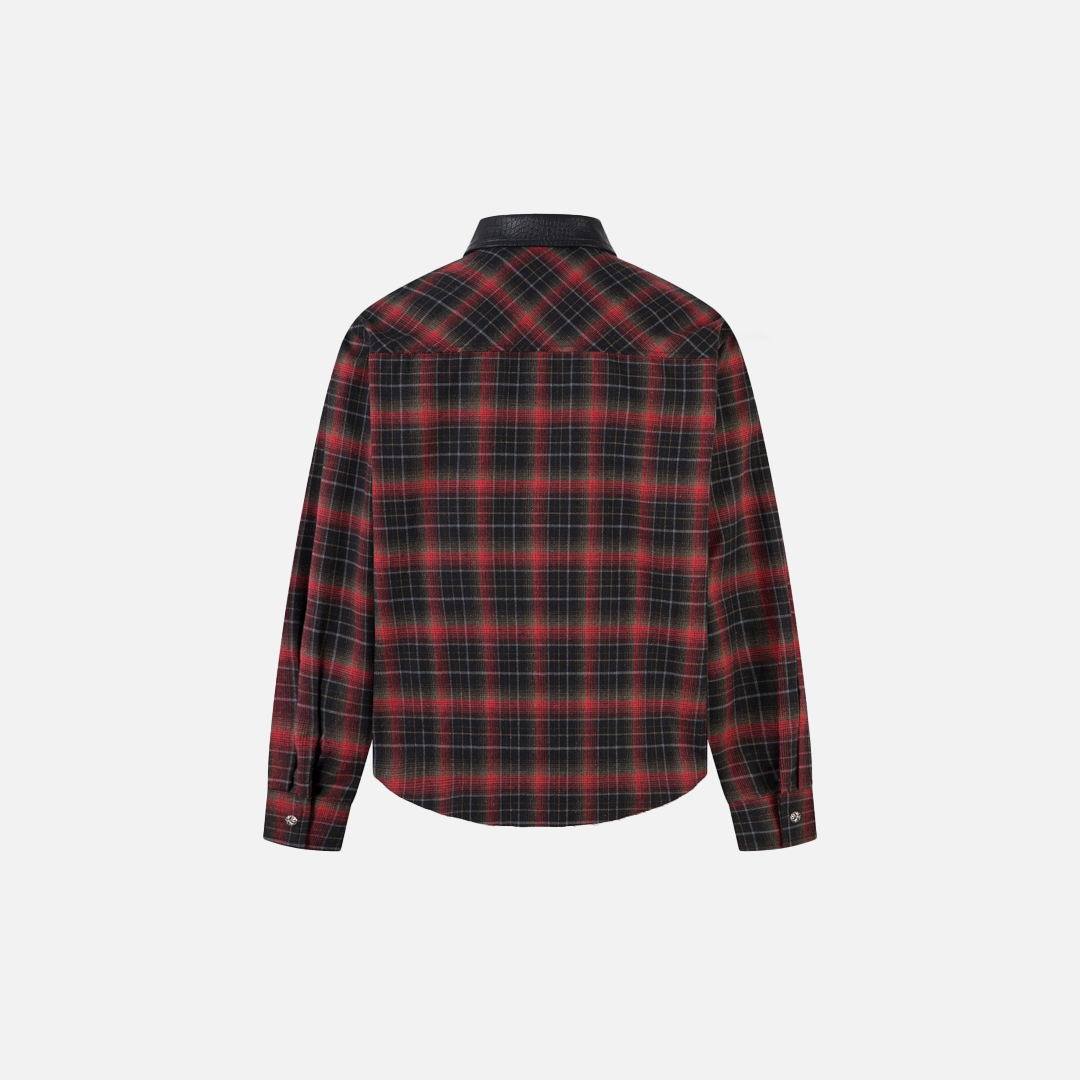 Plaid Single Breasted PU Leather Long Sleeved Shirt - Luxuryurbanwear