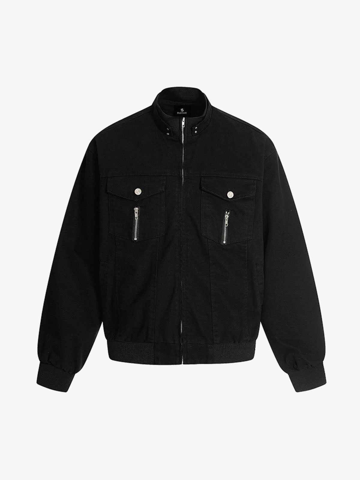 Structured Utility Stand Collar Zip Up Jacket