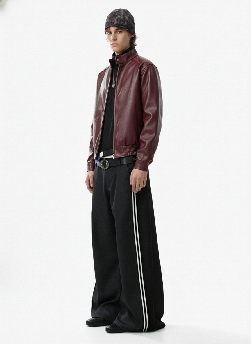 Retro Leather Stand-Collar Elastic Hem Jacket - Luxuryurbanwear
