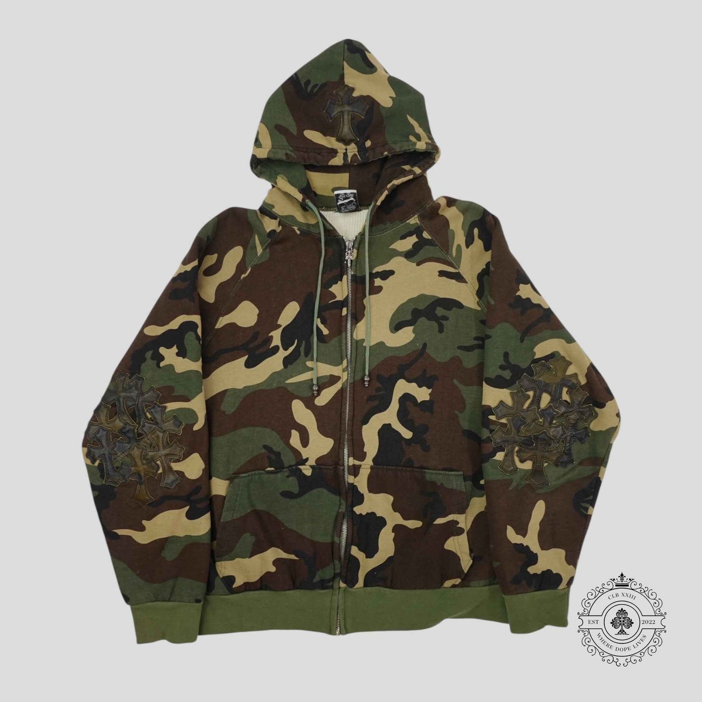 Chrome Hearts Vintage Cross Patch Thermal Zip Up Hoodie