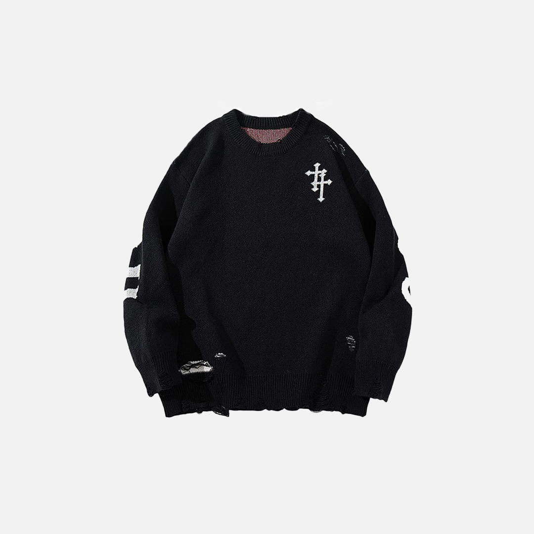 Y2K Fashionable Oversized Gothic Spider Graphic Knit Sweater - Luxuryurbanwear