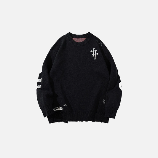 Y2K Fashionable Oversized Gothic Spider Graphic Knit Sweater - Luxuryurbanwear