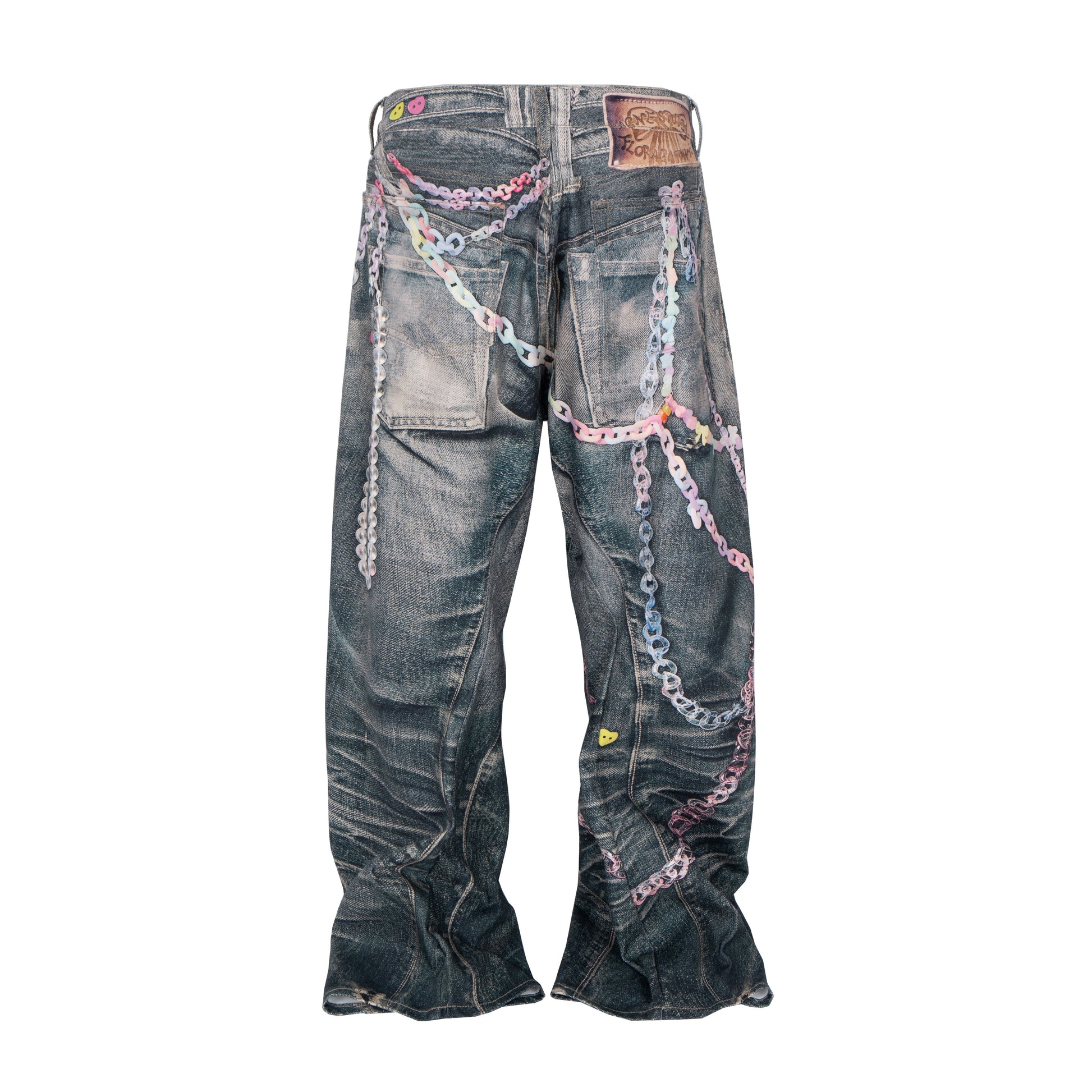 Candy Chain Washed Baggy Jeans - Y2K Cyber Aesthetic Denim | LuxuryUrbanwear - Luxuryurbanwear