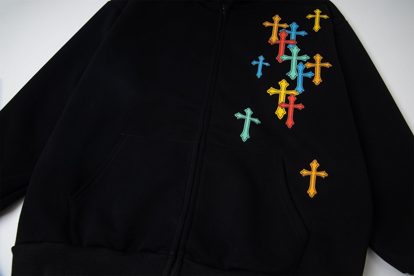 Colorful Cross Patch | Zip-Up Hoodie - Luxuryurbanwear