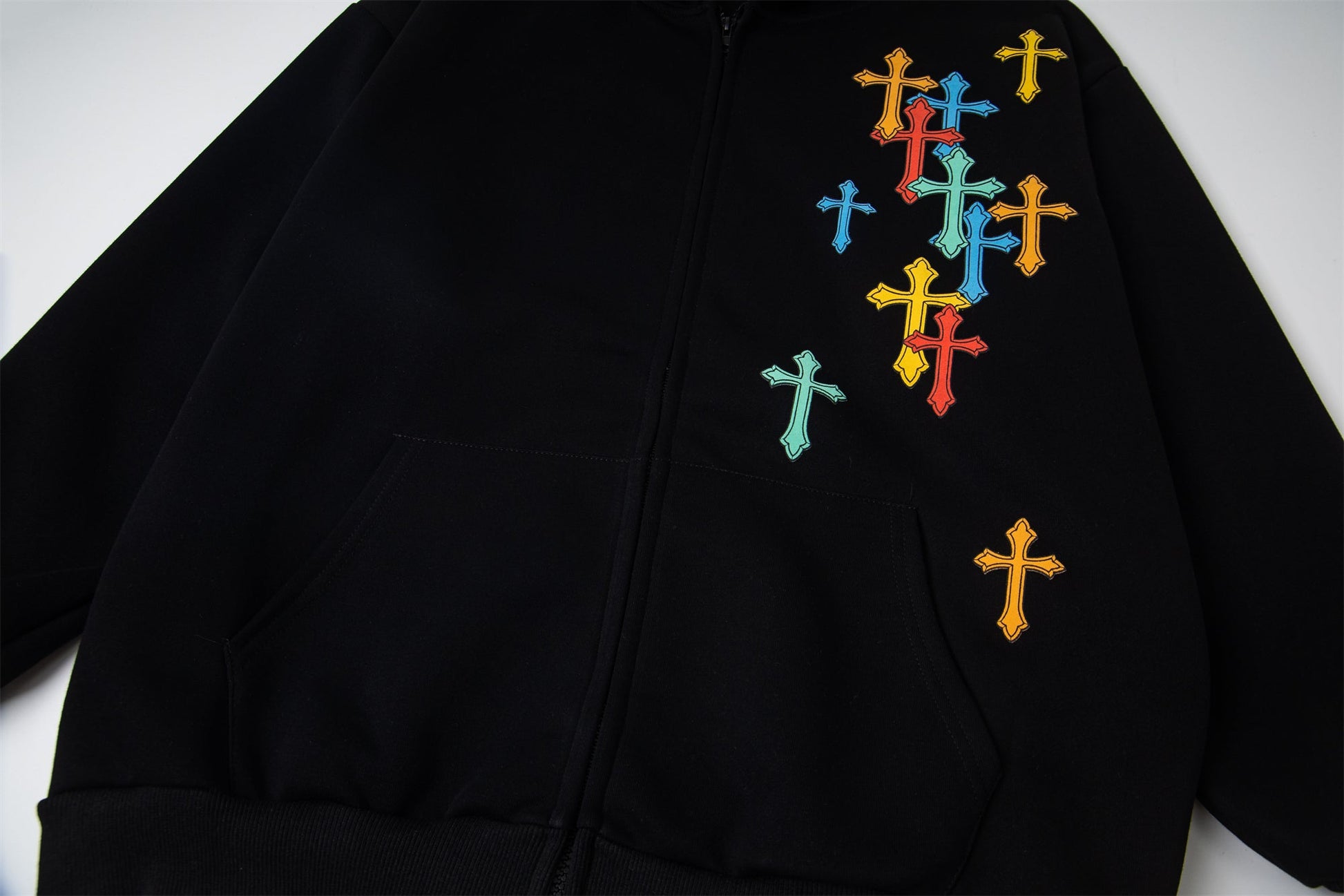 Colorful Cross Patch | Zip-Up Hoodie - Luxuryurbanwear