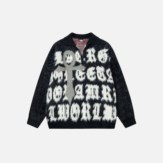 Y2K Gothic Embroidered Long Sleeve Knit Sweater - Luxuryurbanwear