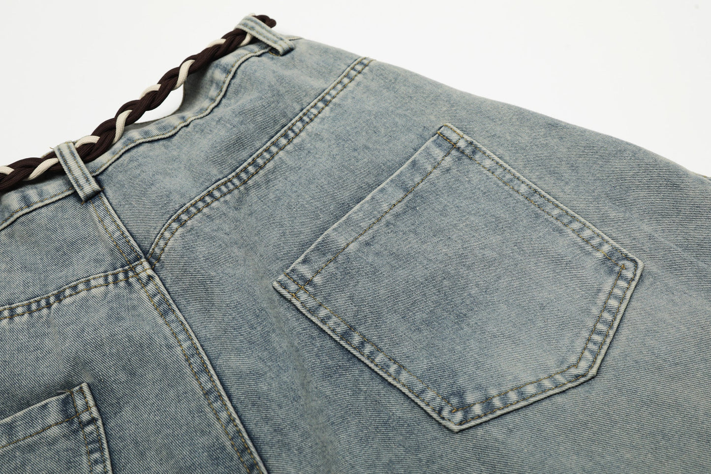 Denim Retro Belt Detail | Patchwork Barrel Jeans - Luxuryurbanwear