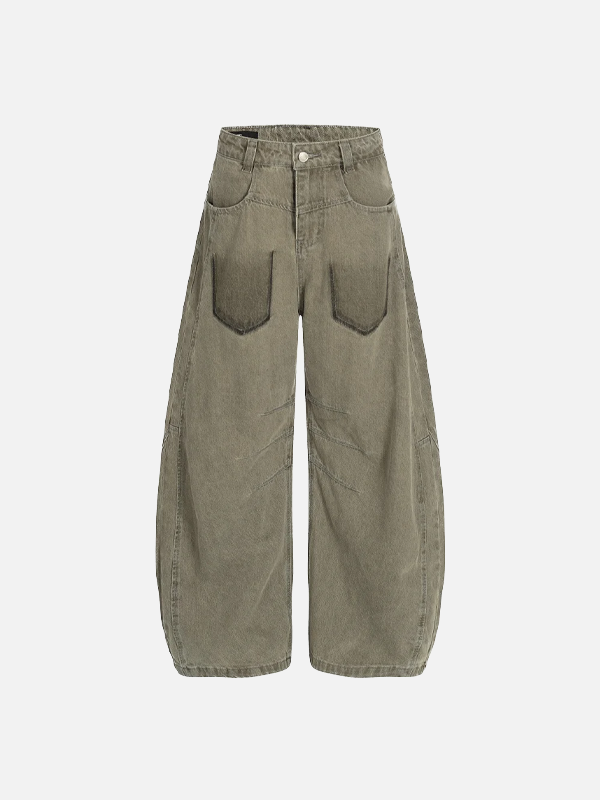 Vintage Pleated Spliced Distressed Wide Leg Jeans - Luxuryurbanwear