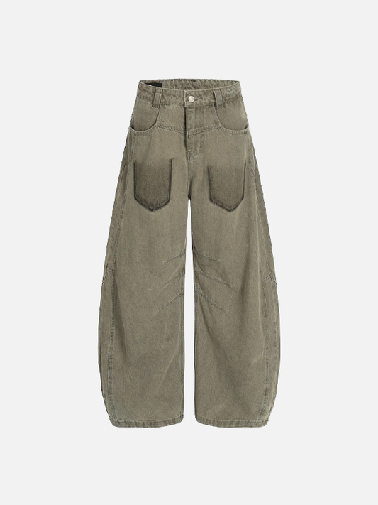 Vintage Pleated Spliced Distressed Wide Leg Jeans - Luxuryurbanwear