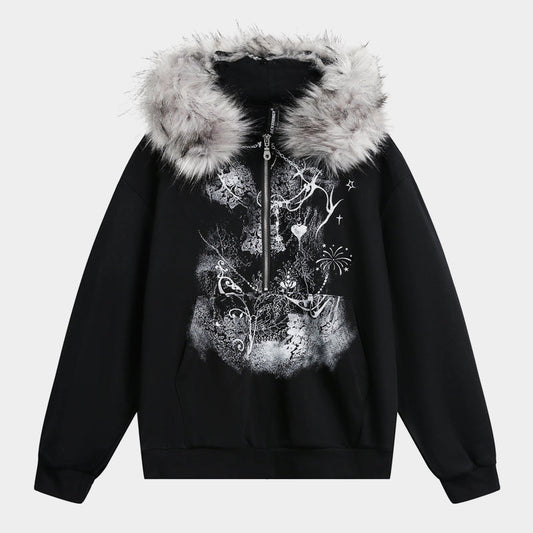 Gothic Fur Collar | Zip Up Hoodie - Luxuryurbanwear