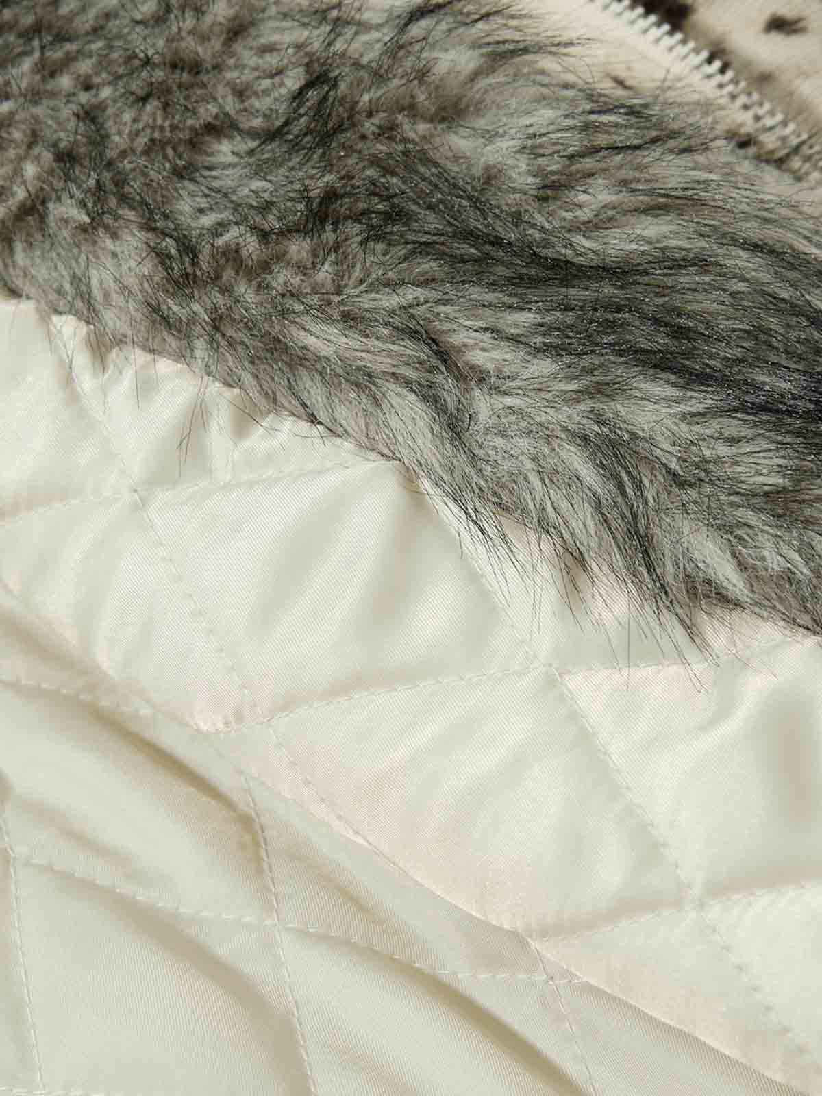 Splatter Print Faux Fur Collar Ruched Sleeve Zip-Up Jacket