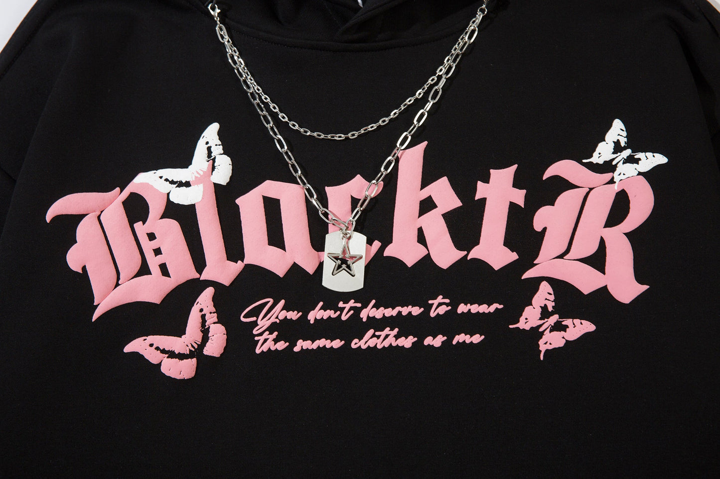 Gothic Butterfly Print Oversized Hoodie - Dark Aesthetic Y2K | LuxuryUrbanwear