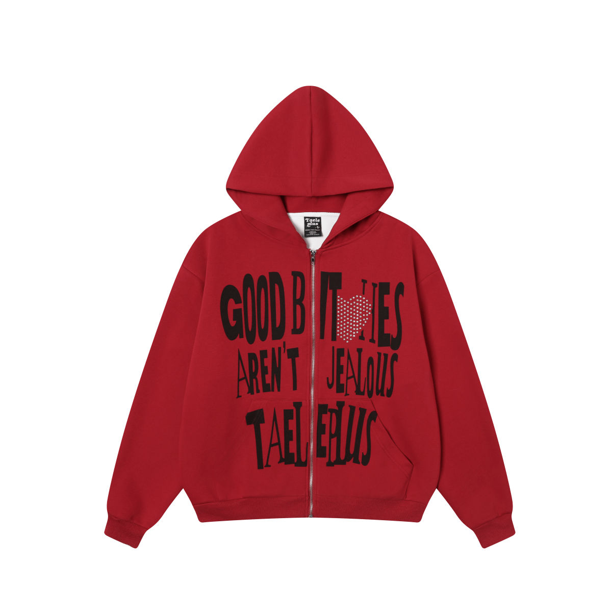 Rhinestone Heart | Zip-Up Hoodie - Luxuryurbanwear
