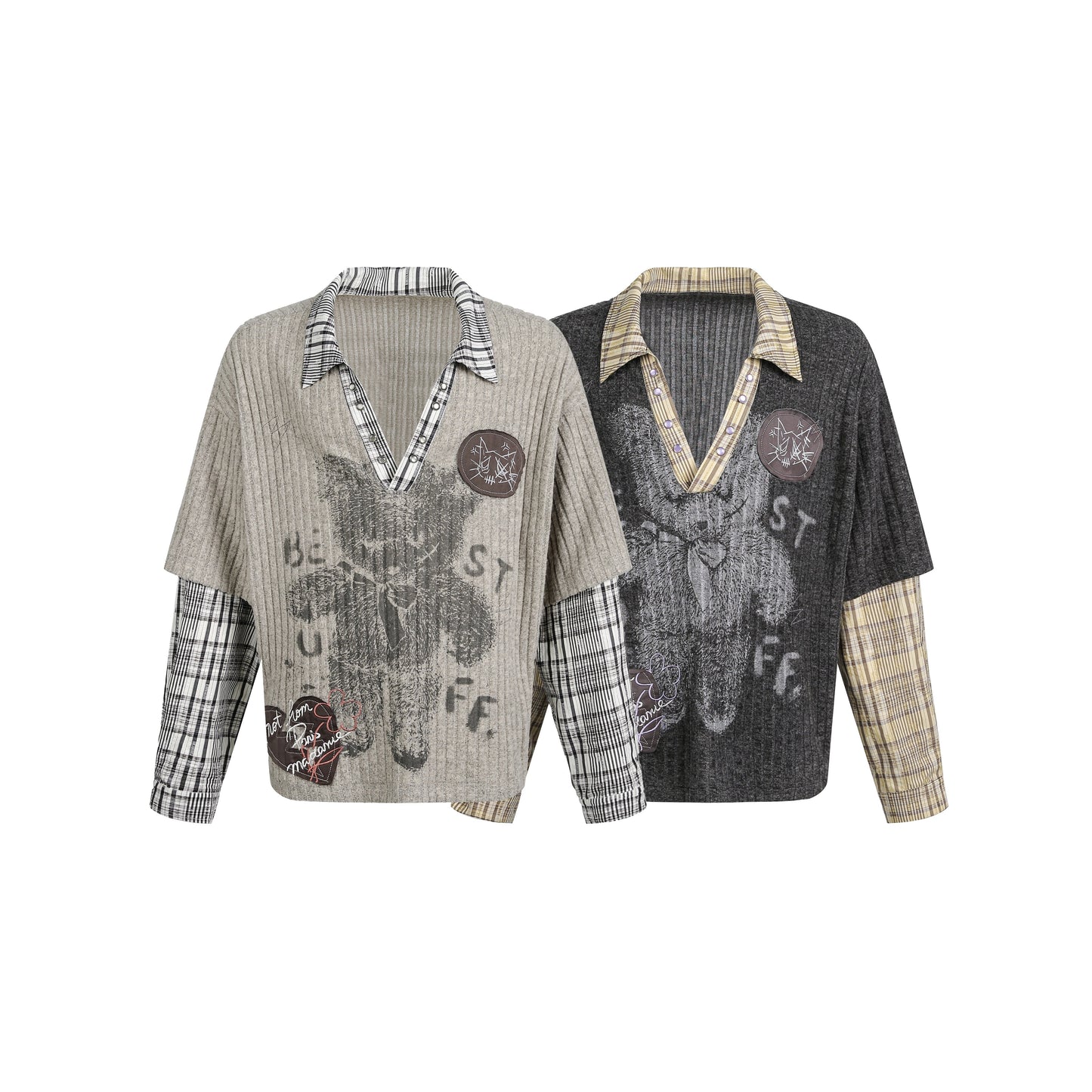 Vintage Plaid Teddy | V-Neck Sweatshirt - Luxuryurbanwear