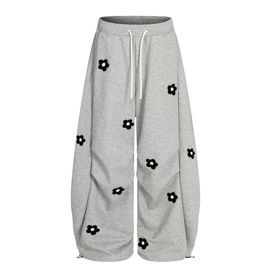 Petal Pockets | Floral Fleece Wide-Leg Pants - Luxuryurbanwear