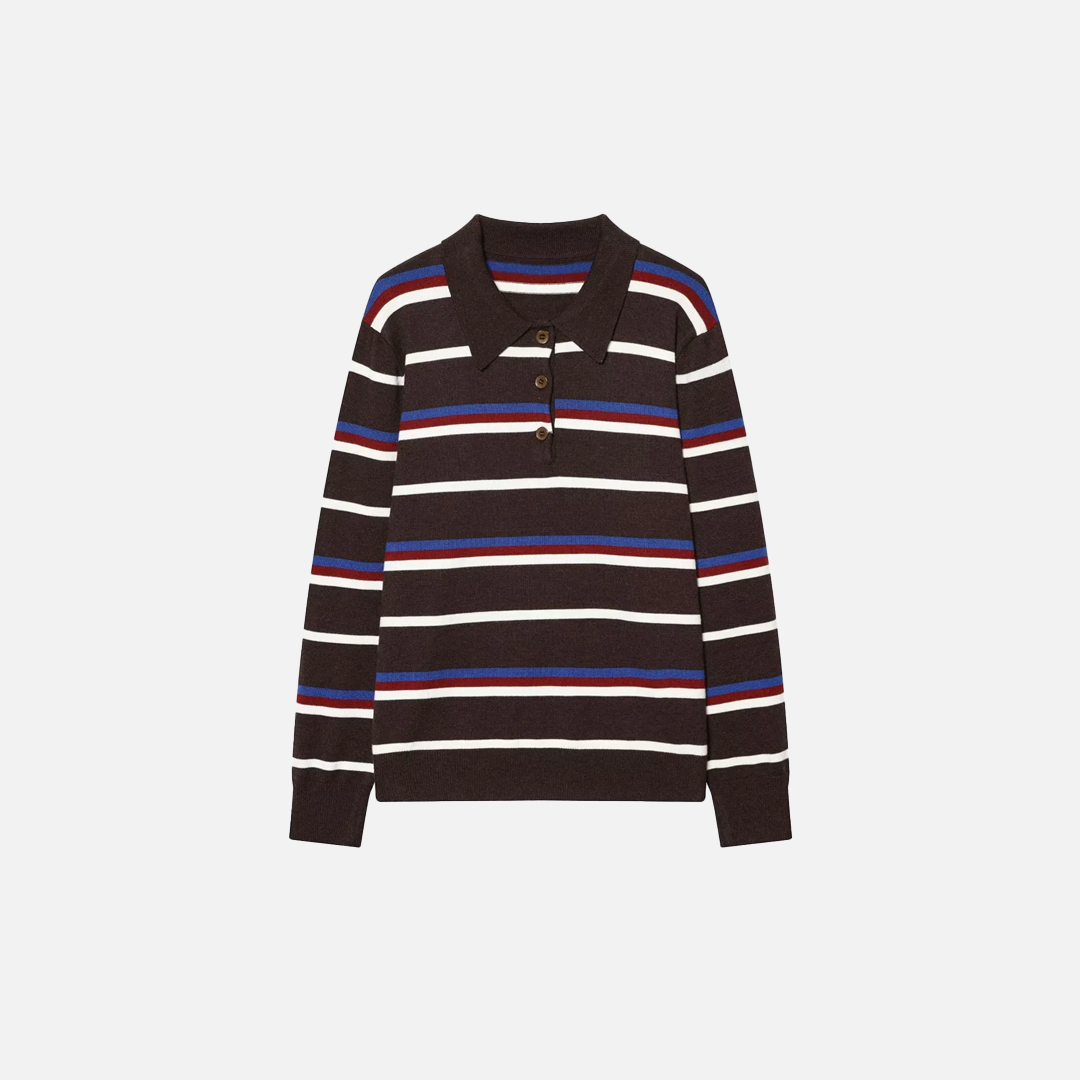 Academy Style Retro Striped Knit Polo Sweater - Luxuryurbanwear