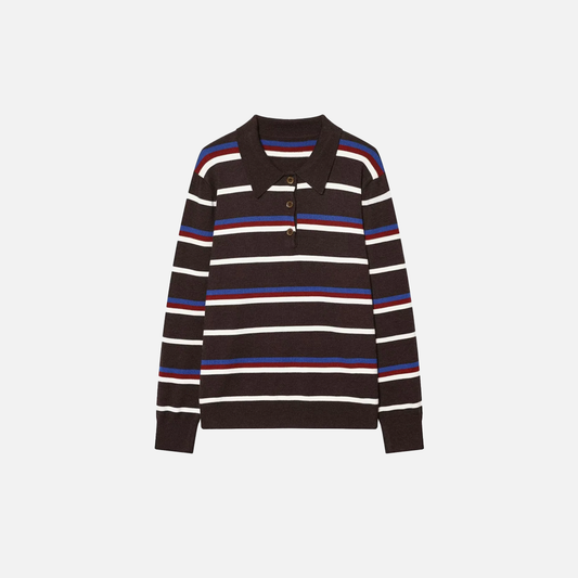 Academy Style Retro Striped Knit Polo Sweater - Luxuryurbanwear
