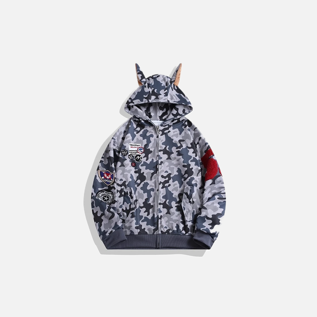 Camouflage Cat Ear Hooded High-End Sweatshirt - Luxuryurbanwear