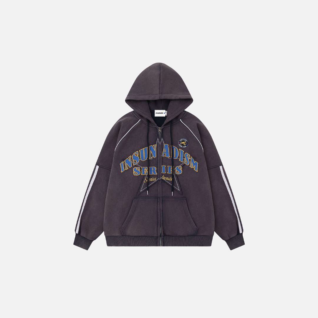 Y2K Vintage Star Embroidered Hooded Sweatshirt - Luxuryurbanwear