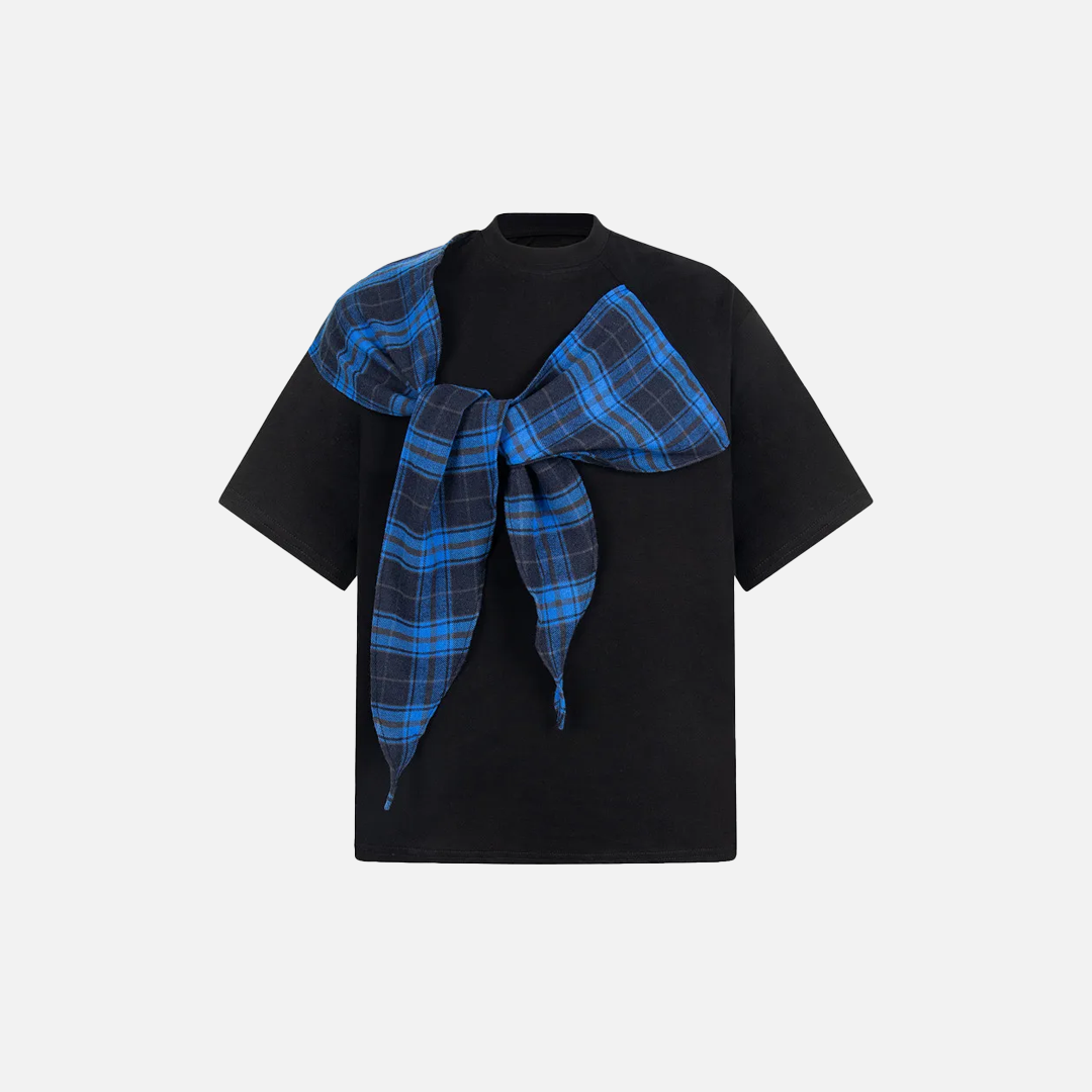 Streetwear Loose Plaid Patchwork Crew Neck T-Shirt - Luxuryurbanwear