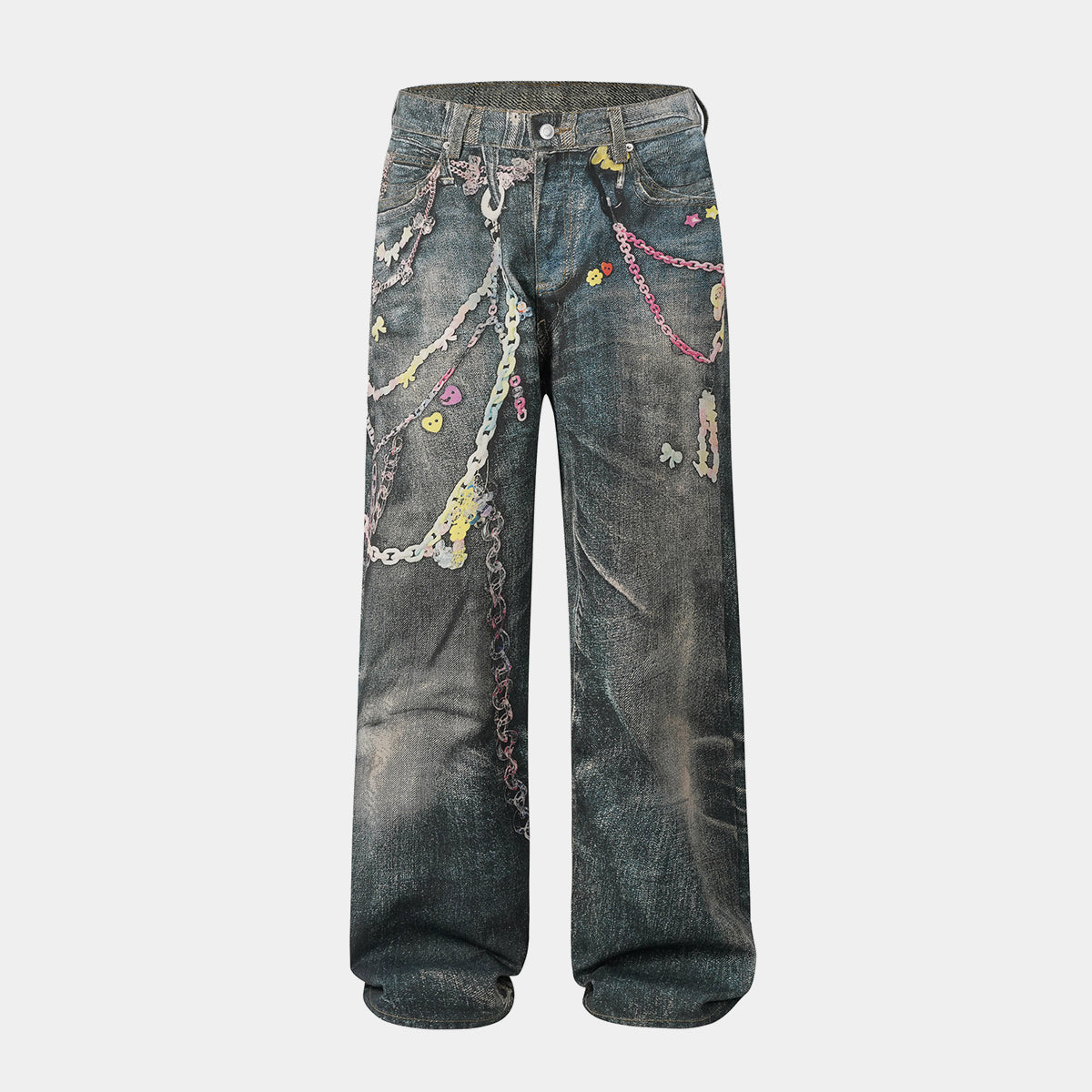 Pastel Chain Print | Denim Jeans - Luxuryurbanwear